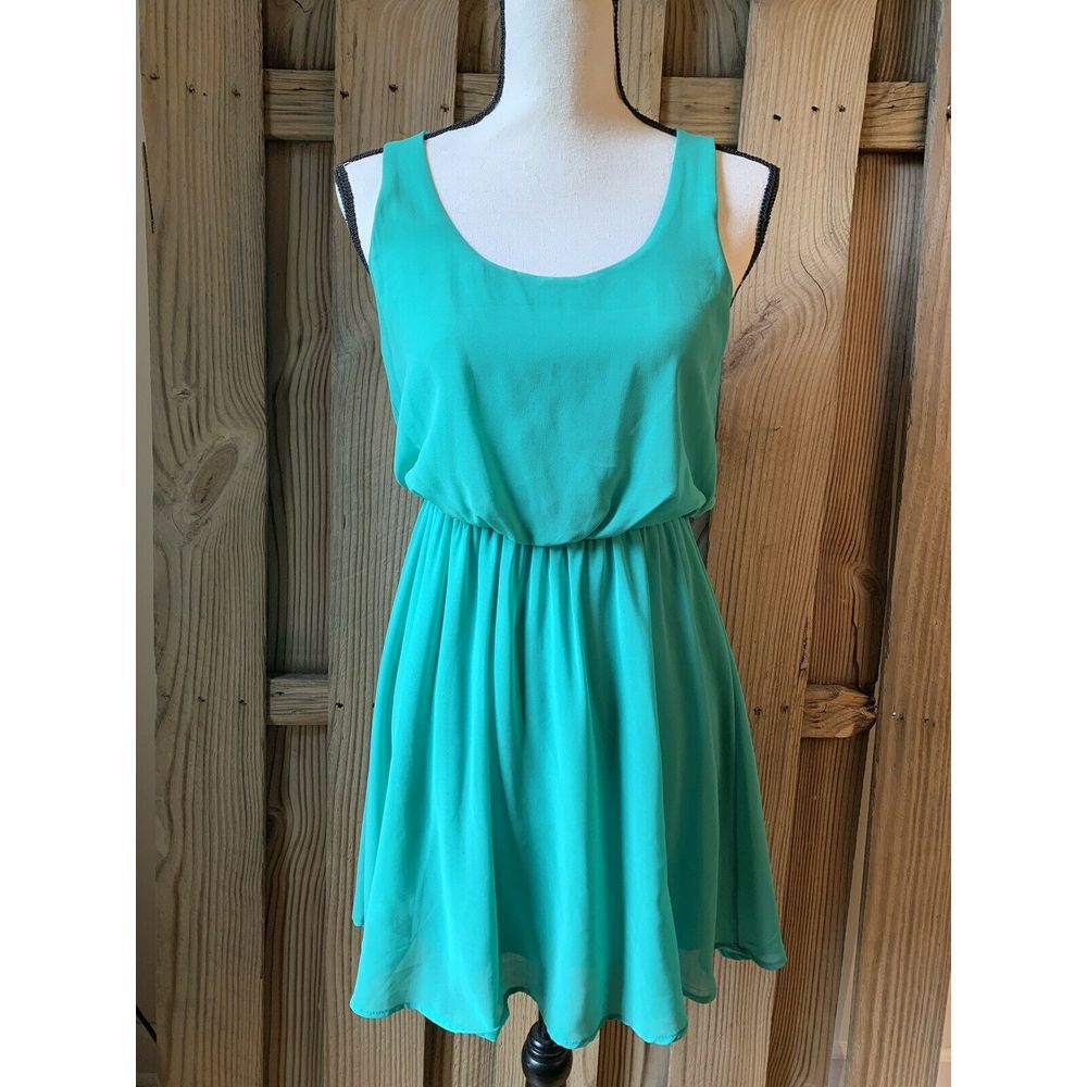 Lush Teal Sheer Blouson Skater Dress S